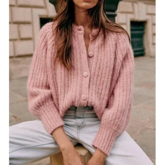 Sezane Sweaters - Sezane Emile Alpaca Wool Balloon Sleeve Cardigan in Molted Pink Size XS
